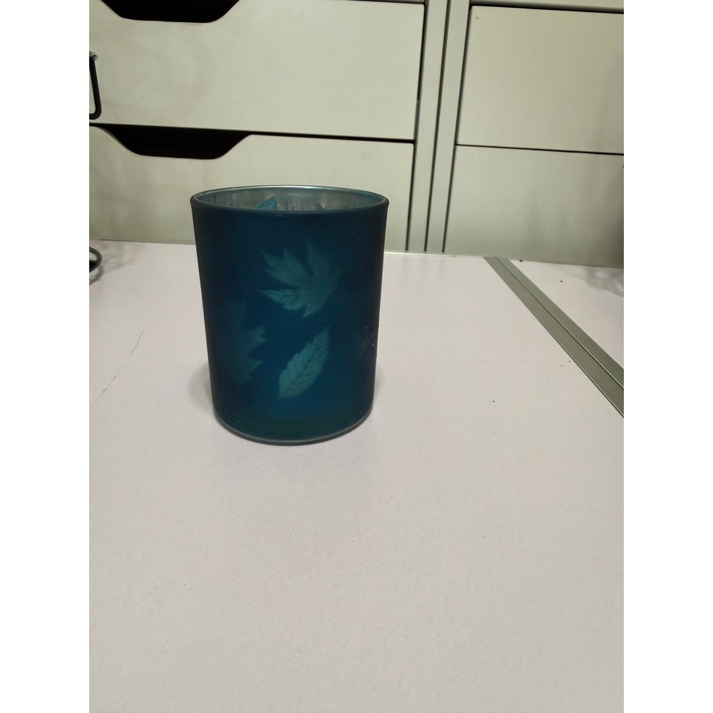 Teal Blue Glass Leaf Votive Candle Holder 3 Inch Mercury Style